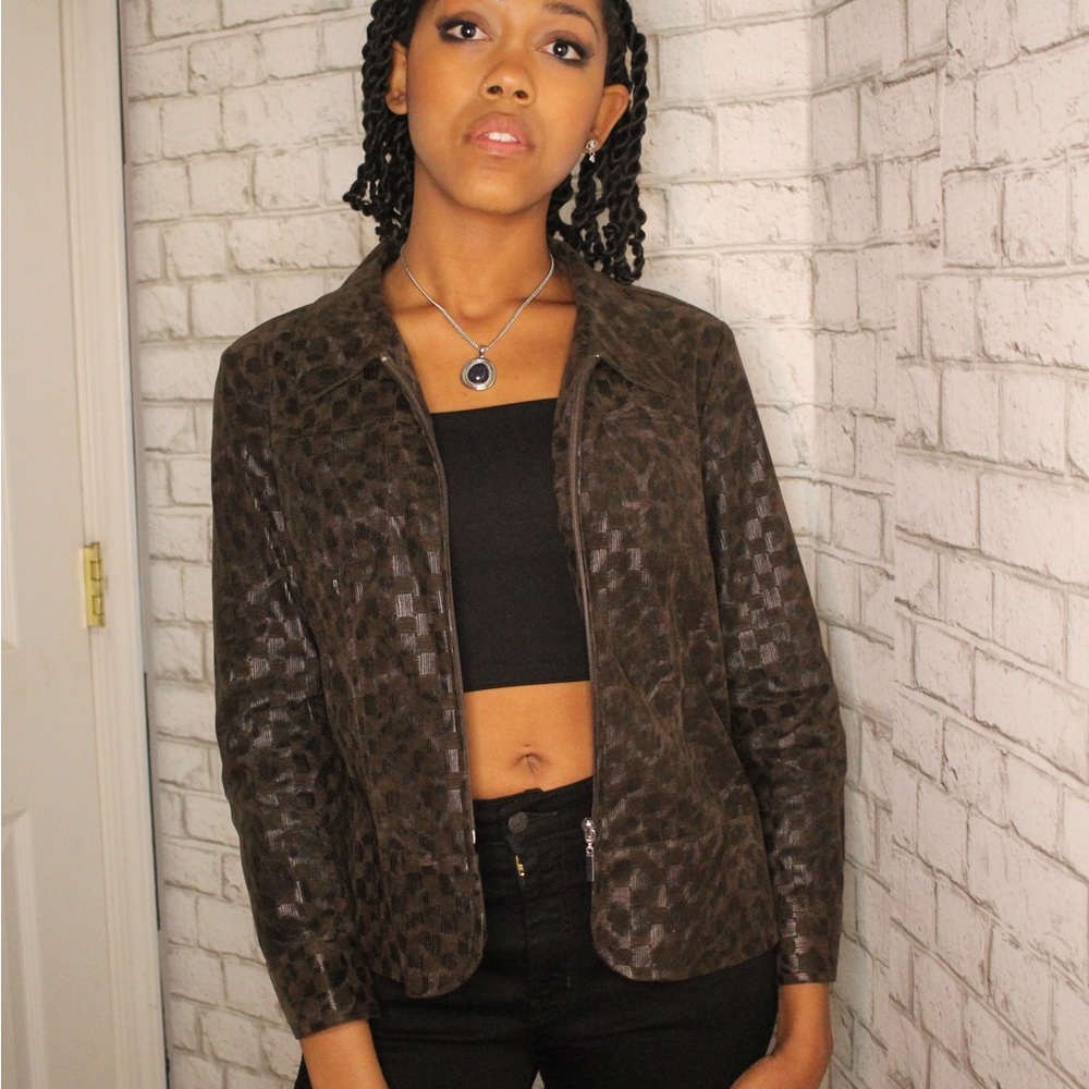 Vintage Brown Checker Zip Jacket